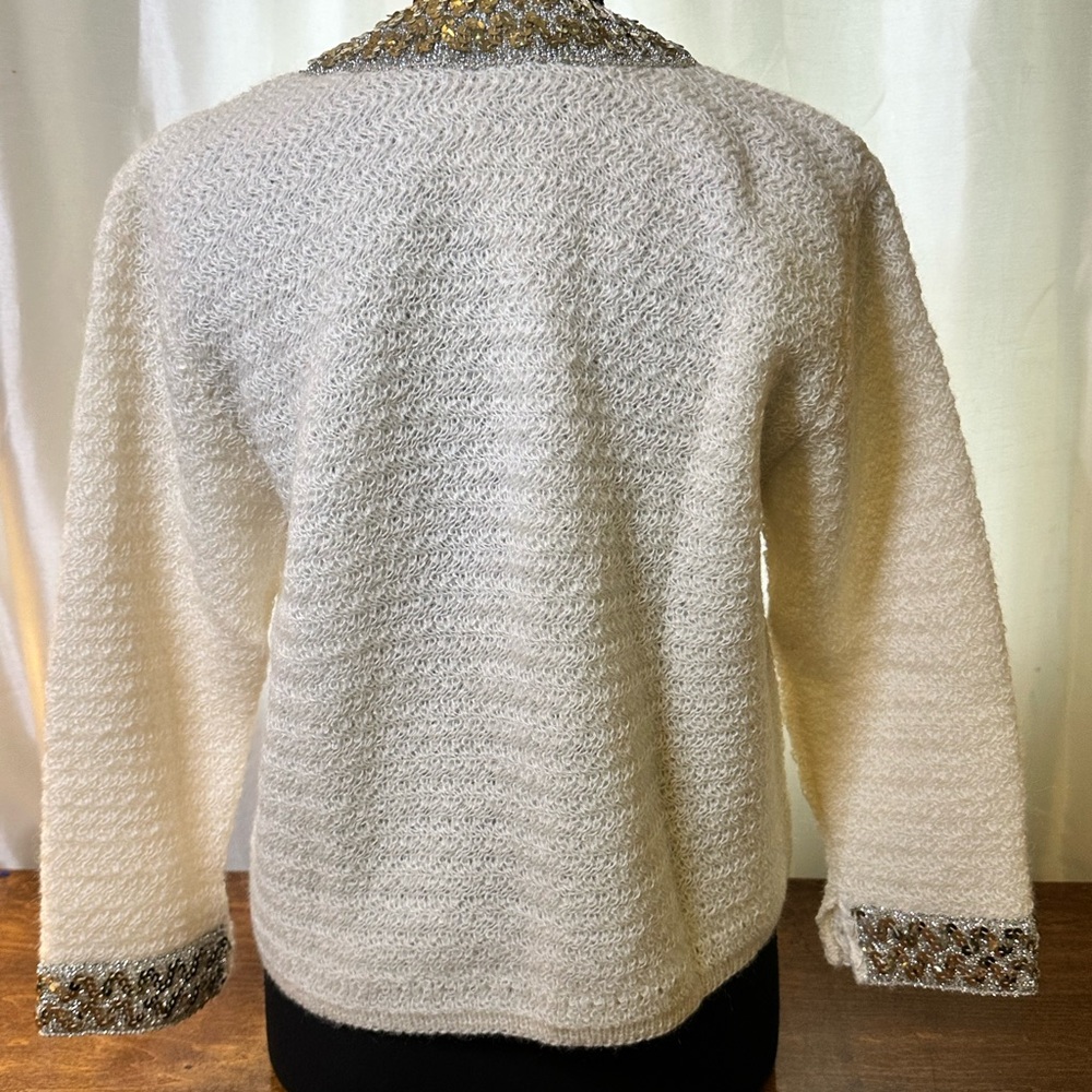 Vintage 1950s Sidney Gould Mohair Blend Sheer Lining Sequin Cardigan Size S/M - Picture 2 of 10